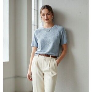 Billy Reid Cashmere Blend Short Sleeve Sweater M Medium Light Blue Crewneck Top